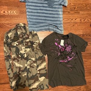 Buffalo David Bitton Green Brown Camo Button Down Shirt